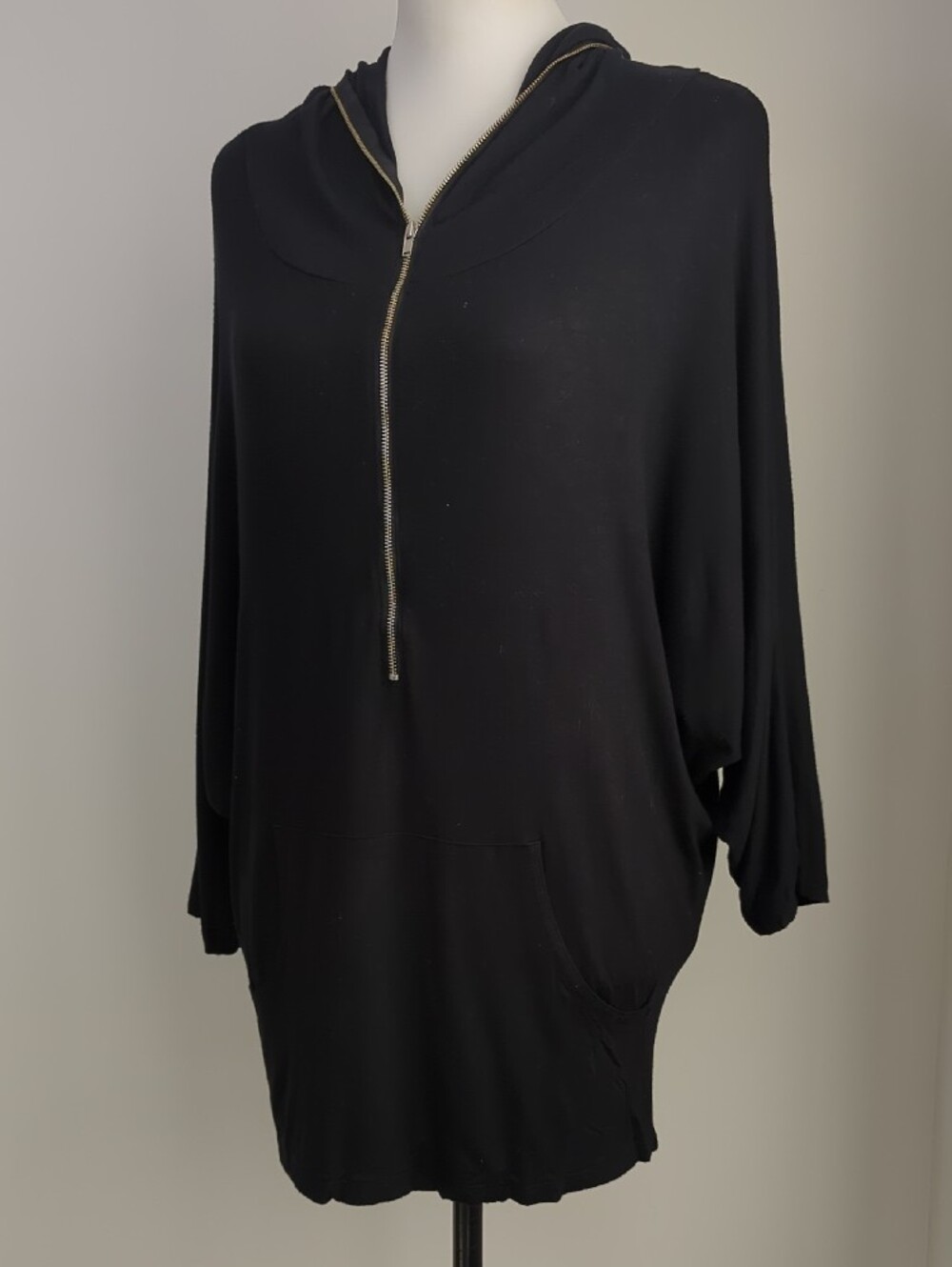 Love Culture Lightweight Black Oversized Hooded Batwing Half-Zip Tunic LARGE - Picture 13 of 15